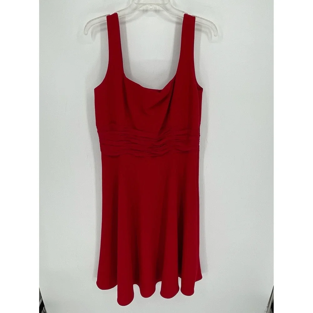 Maggy London Women's Red Silk Trim Ruched Waist Fit & Flare Party Dress Size 14